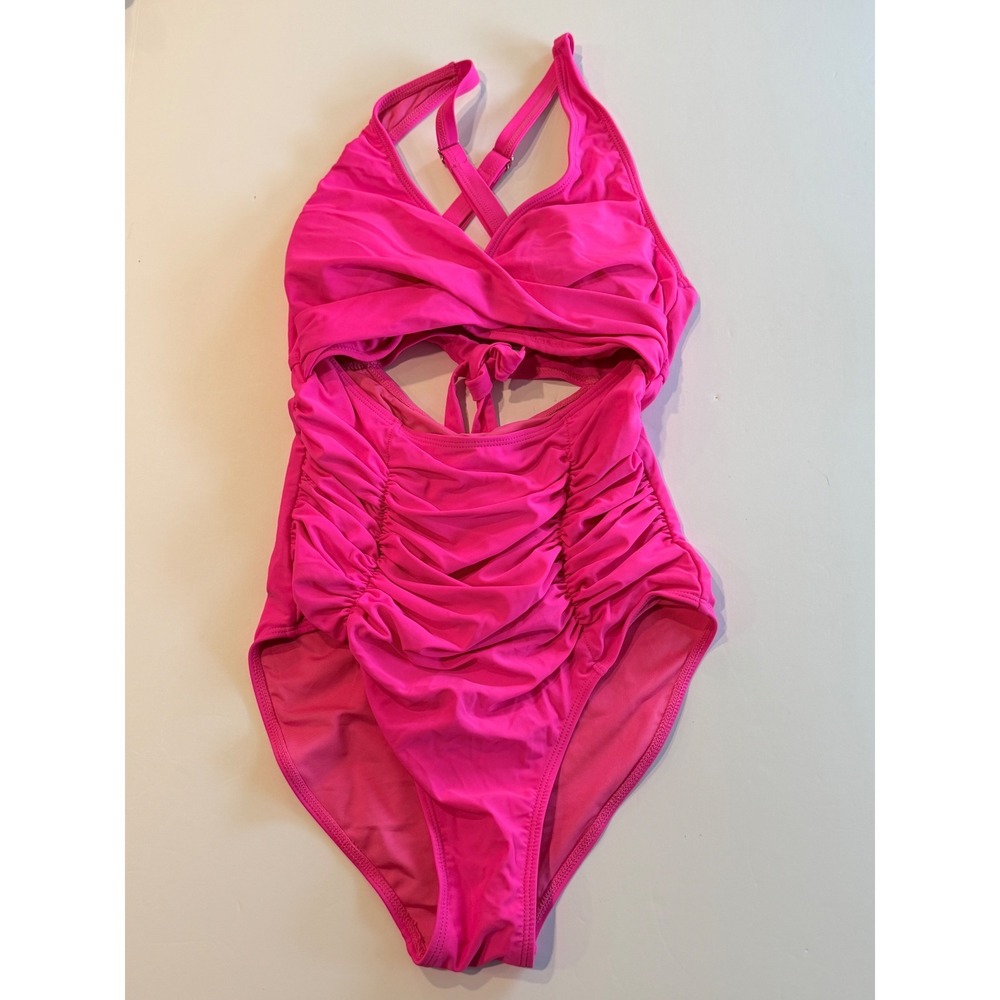 Boutique Hot Pink Ruched Cutout Monokini One Piece Swimsuit S